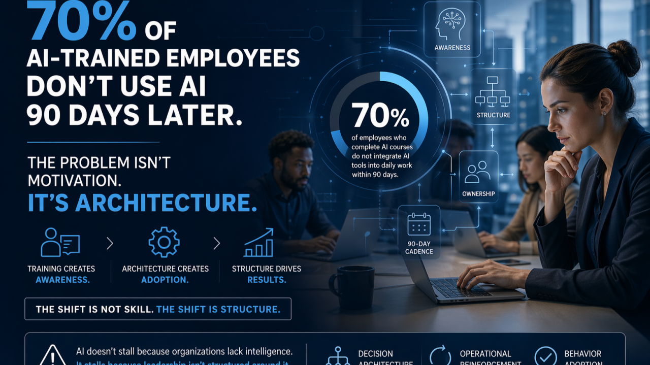70% of AI-Trained Employees Don’t Use AI 90 Days Later. The Problem Isn’t Motivation. It’s Architecture.