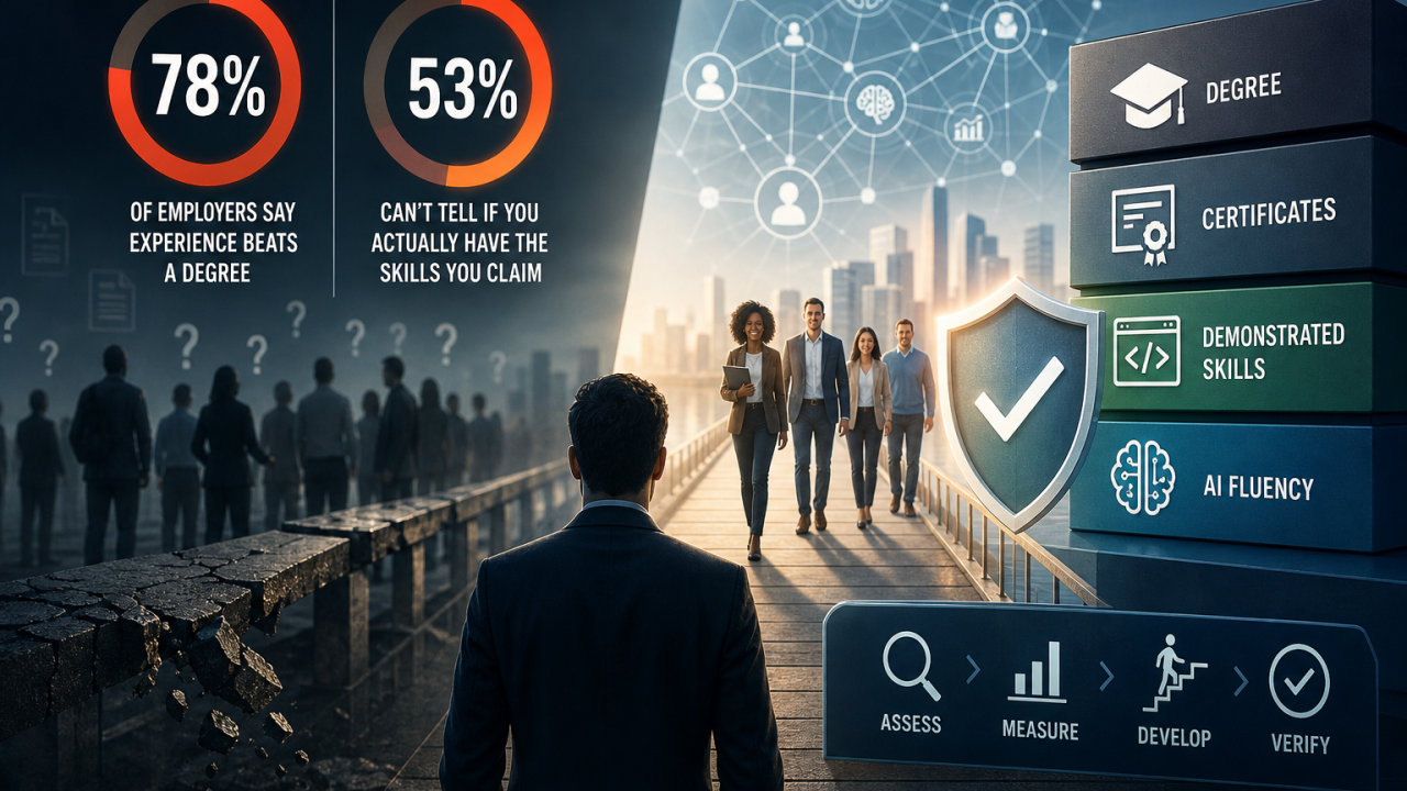 In The Age of AI 78% of Employers Say Experience Beats a Degree. But 53% Can’t Tell If You Actually Have the Skills You Claim.